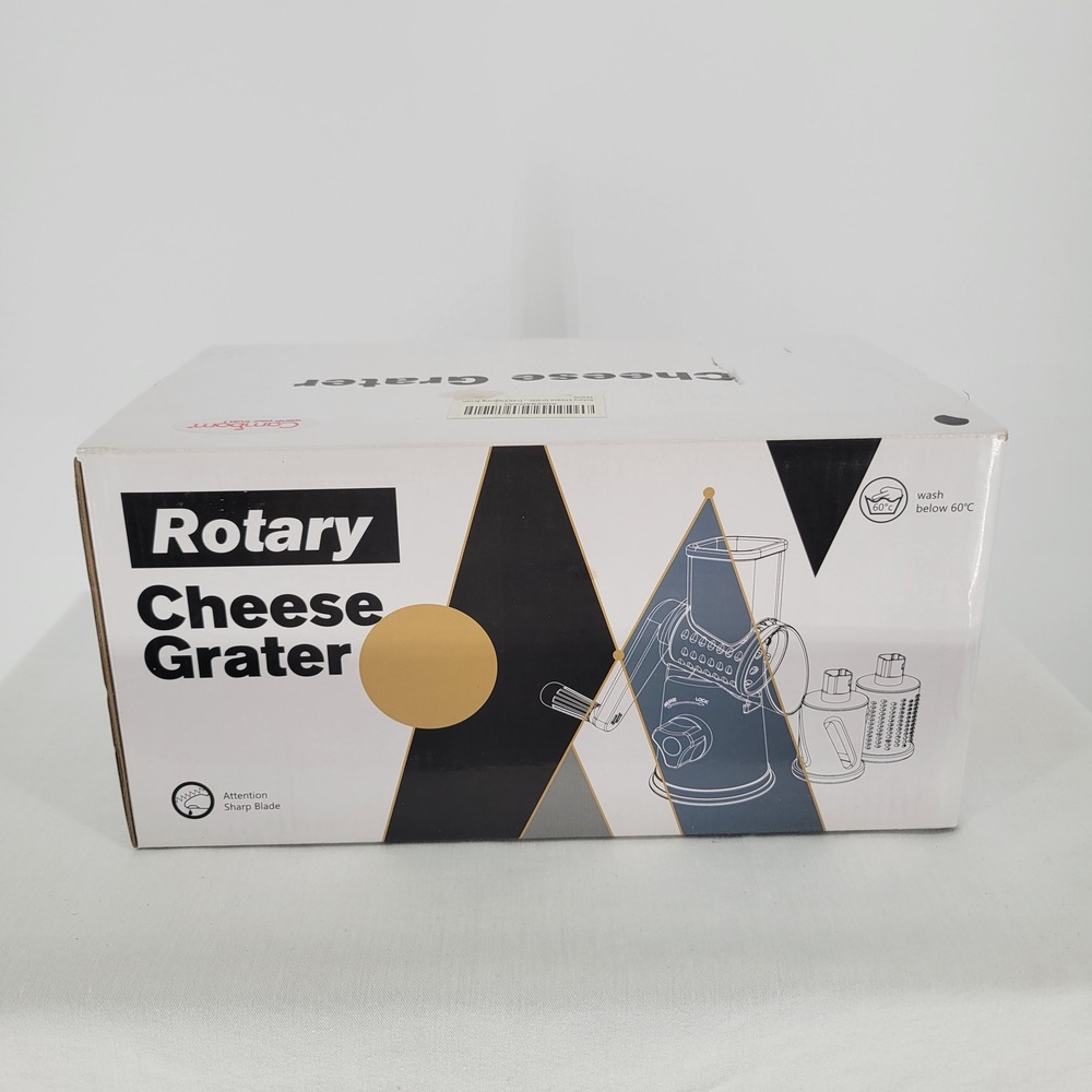 Cambom Rotary Cheese Grater Manual Vegetable Slicer with 3 Drum Blades Blue